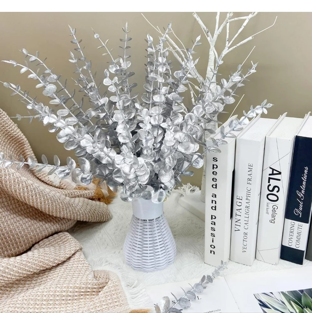 Set of 15 Faux Eucalyptus Stems - 10 Black & 5 Silver - 15